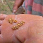 Garimpeiro mostra pepitas que conseguiu extrair na Serra da Borda (Foto: Reprodução / TVCA)